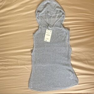 Zara Silver Sleeveless Knit Hoodie